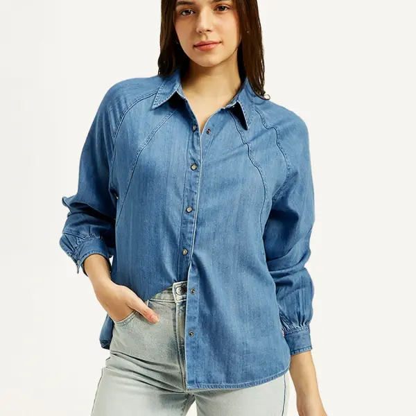 Women's Solid Spread Collar Denim Shirt