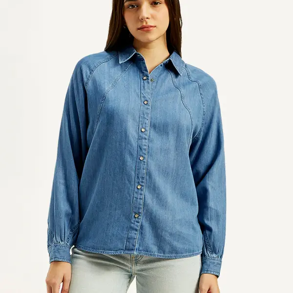Women's Solid Spread Collar Denim Shirt