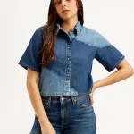 Women's Colorblock Spread Collar Denim Shirt