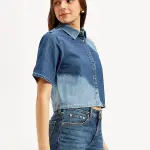 Women's Colorblock Spread Collar Denim Shirt