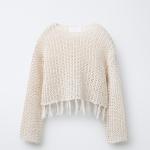 FRINGED MESH KNIT SWEATER