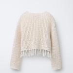 FRINGED MESH KNIT SWEATER