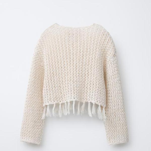 FRINGED MESH KNIT SWEATER