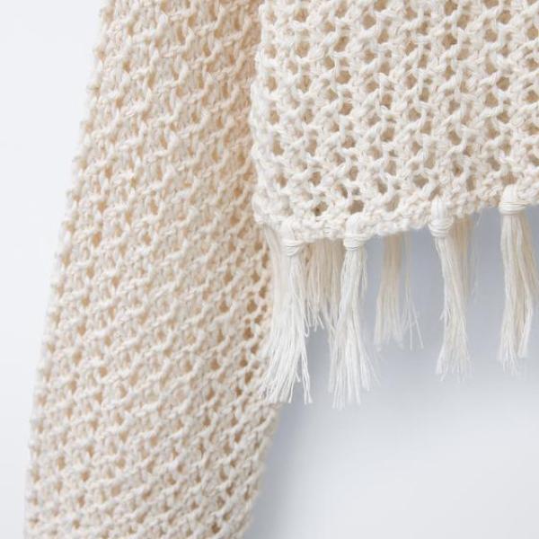 FRINGED MESH KNIT SWEATER