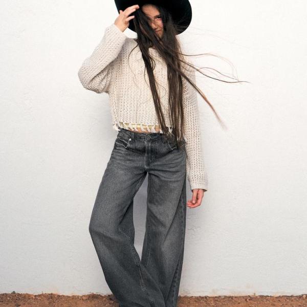 FRINGED MESH KNIT SWEATER