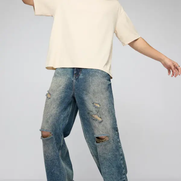 mid blue mayhem ripped men's wide leg jeans