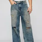 mid blue mayhem ripped men's wide leg jeans