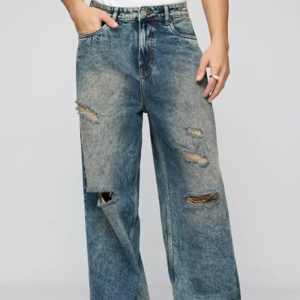 mid blue mayhem ripped men's wide leg jeans