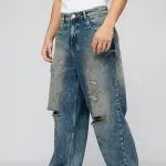 mid blue mayhem ripped men's wide leg jeans