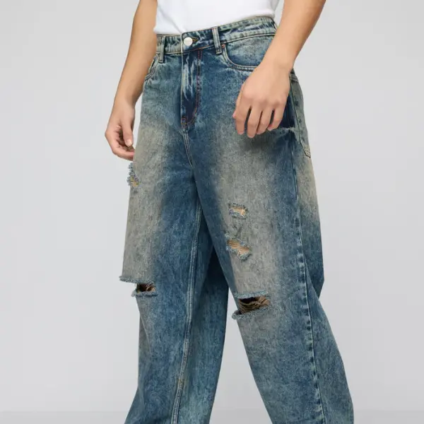 mid blue mayhem ripped men's wide leg jeans