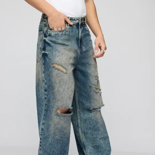 mid blue mayhem ripped men's wide leg jeans