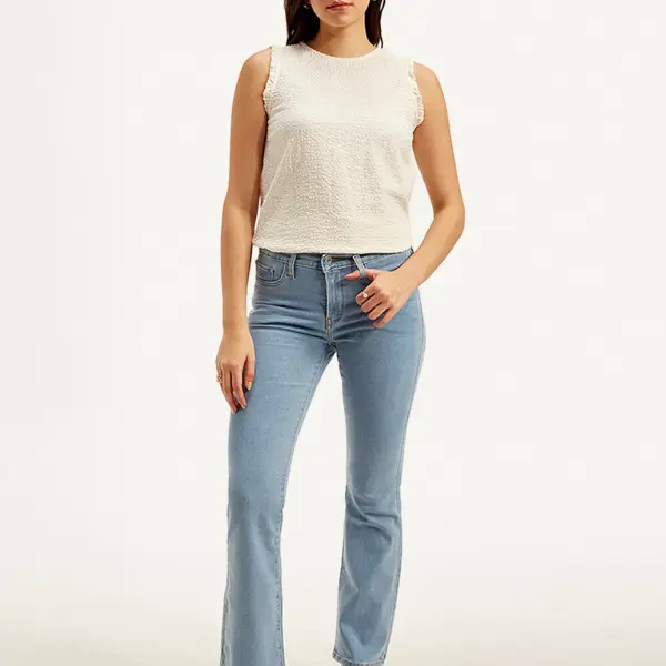 Women's Light Blue Flared Fit High Rise Jeans