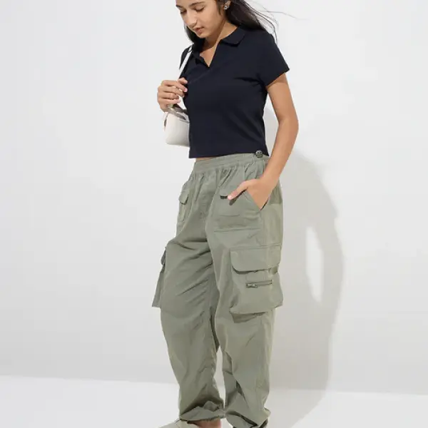 Kids Olive High-Rise Cotton-Blend Joggers
