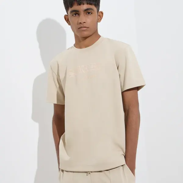 Kids Beige Text Design T-Shirt