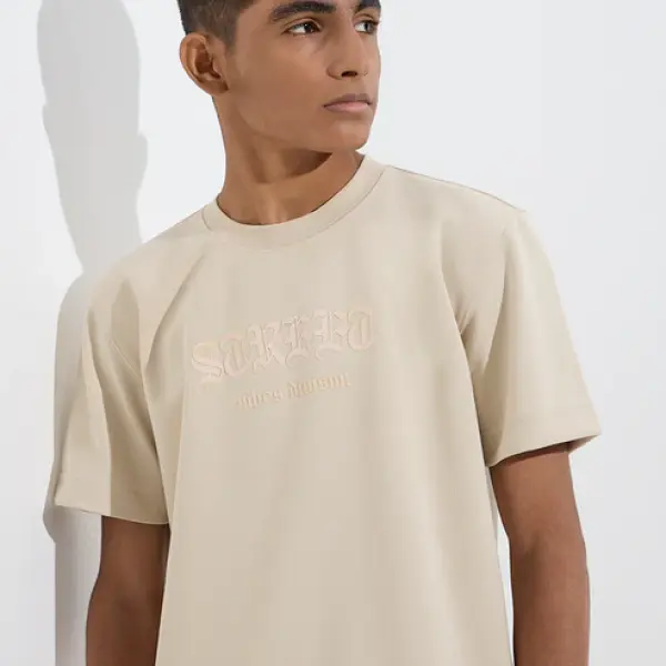 Kids Beige Text Design T-Shirt