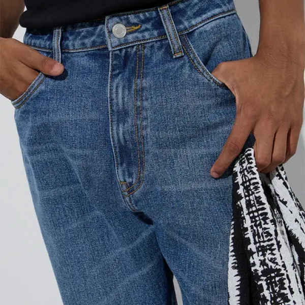 Blue Faded Relaxed-Fit Mid-Rise Jeans