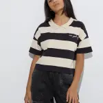 Kids Black Striped Cotton Polo T-Shirt