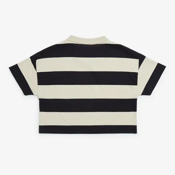 Kids Black Striped Cotton Polo T-Shirt