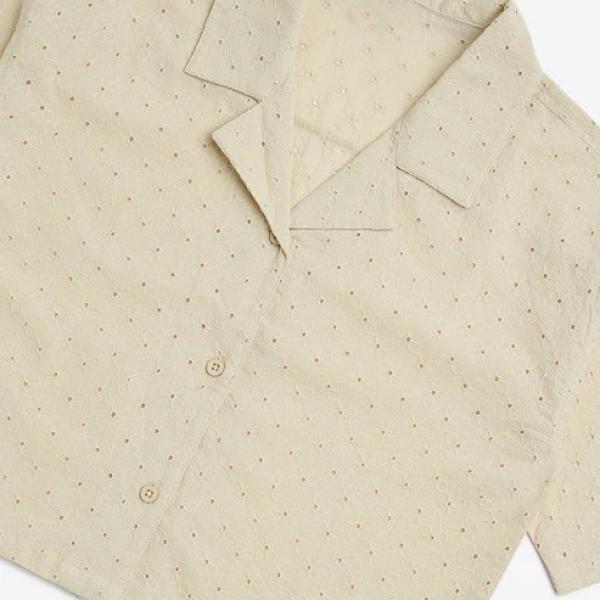 Kids Beige Floral Embroidered Cotton Shirt