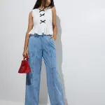 Kids Blue Wide-Leg Mid-Rise Jeans