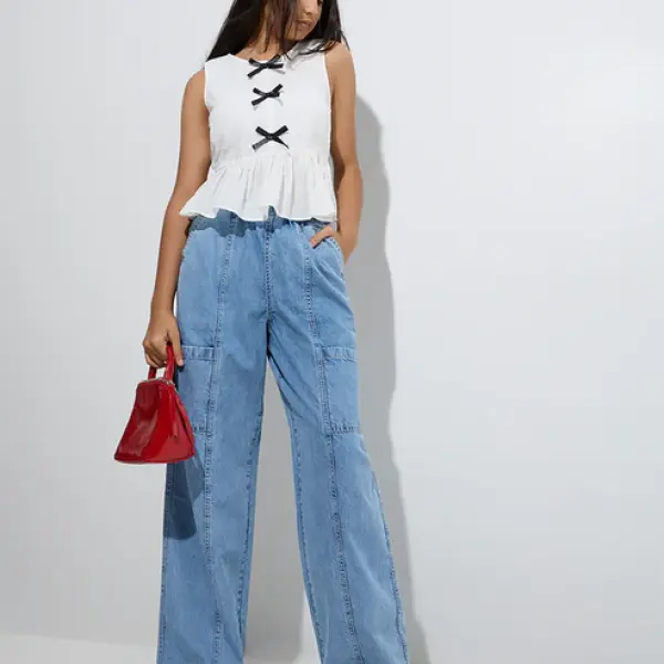 Kids Blue Wide-Leg Mid-Rise Jeans
