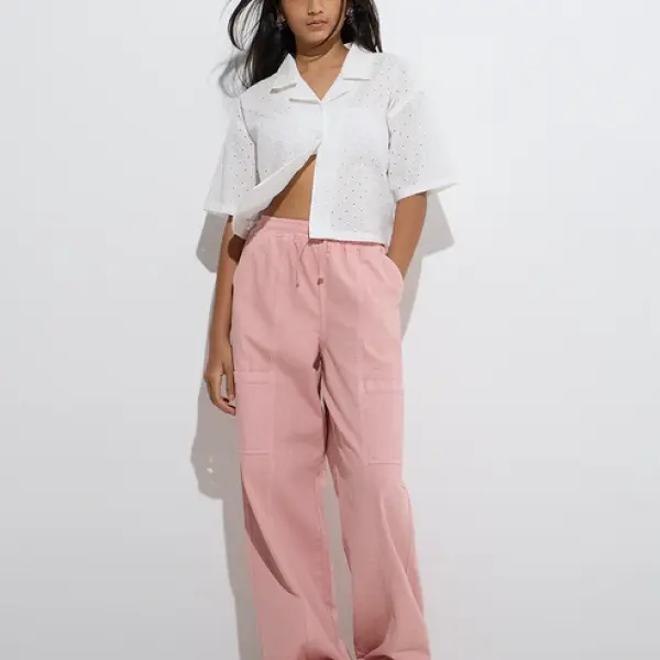 Kids Pink Wide-Leg Mid-Rise Jeans