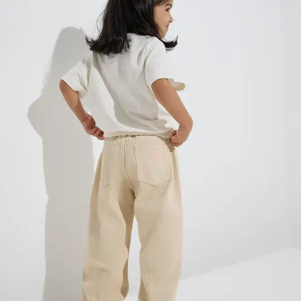 Kids Beige Embroidered Relaxed-Fit Mid-Rise Jeans