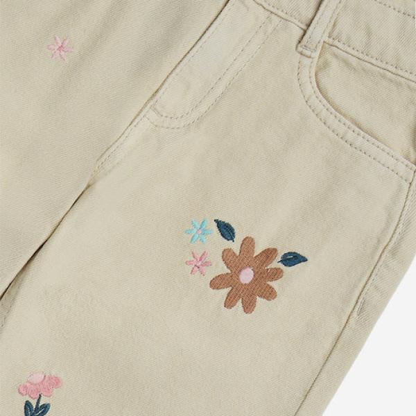 Kids Beige Embroidered Relaxed-Fit Mid-Rise Jeans