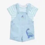 Baby Teal Animal Design Cotton Dungaree and T-Shirt Set