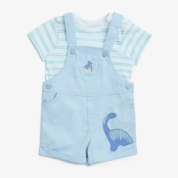 Baby Teal Animal Design Cotton Dungaree and T-Shirt Set
