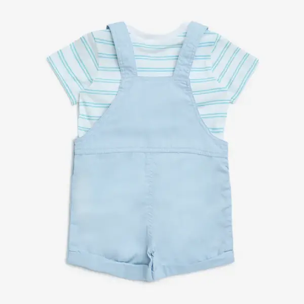 Baby Teal Animal Design Cotton Dungaree and T-Shirt Set