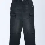 Kids Charcoal Faded Relaxed-Fit Mid-Rise Jeans