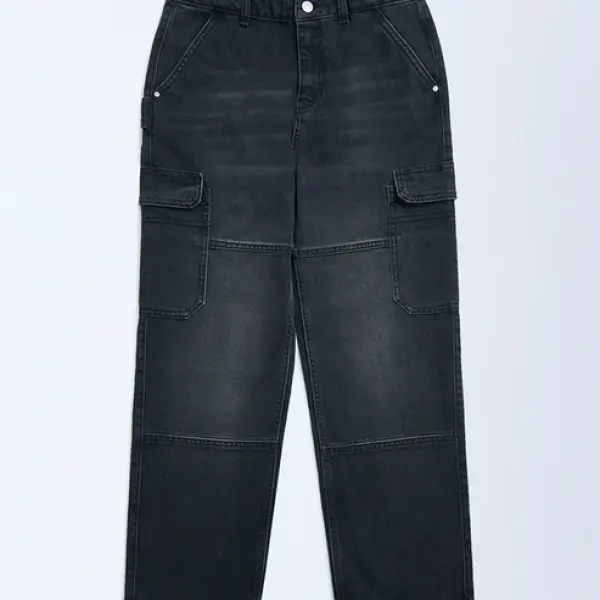 Kids Charcoal Faded Relaxed-Fit Mid-Rise Jeans