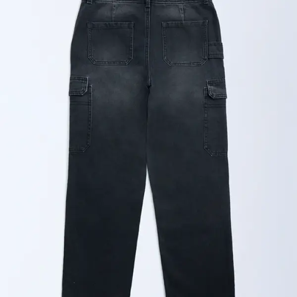 Kids Charcoal Faded Relaxed-Fit Mid-Rise Jeans