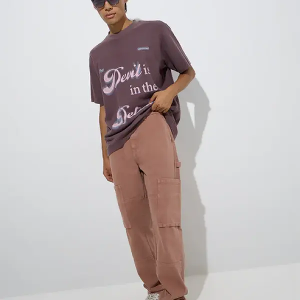 Dusty Pink Cargo-Style Relaxed-Fit Mid-Rise Jeans