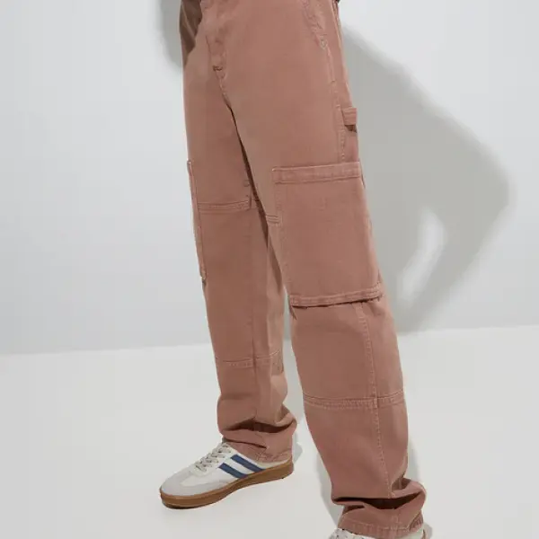 Dusty Pink Cargo-Style Relaxed-Fit Mid-Rise Jeans