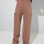 Dusty Pink Cargo-Style Relaxed-Fit Mid-Rise Jeans