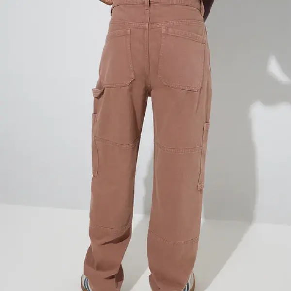 Dusty Pink Cargo-Style Relaxed-Fit Mid-Rise Jeans