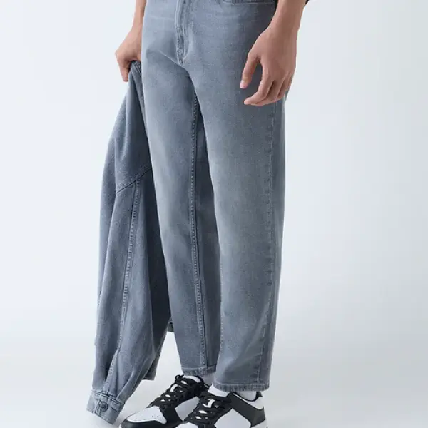 Grey Washed Slim-Fit Mid-Rise Jeans