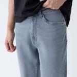 Grey Washed Slim-Fit Mid-Rise Jeans