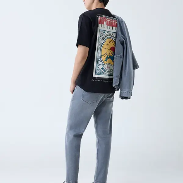 Grey Washed Slim-Fit Mid-Rise Jeans