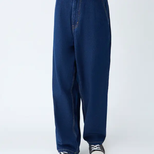 Dark Blue Loose-Fit Mid-Rise Jeans