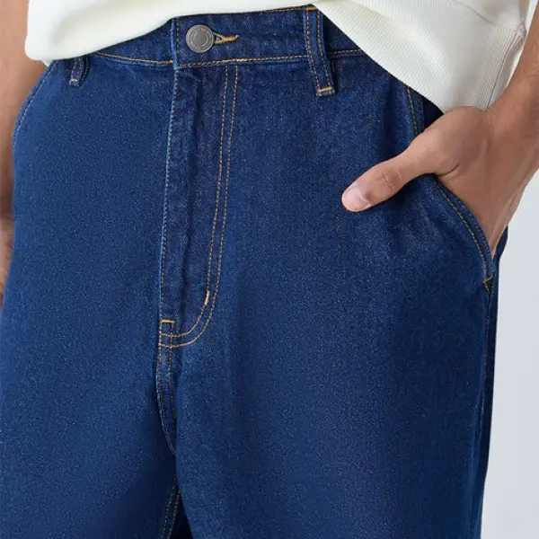 Dark Blue Loose-Fit Mid-Rise Jeans