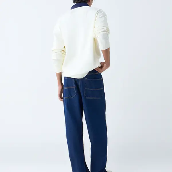 Dark Blue Loose-Fit Mid-Rise Jeans