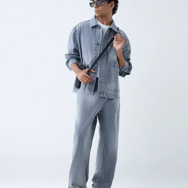 Grey Washed Loose-Fit Mid-Rise Jeans