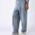 Grey Washed Loose-Fit Mid-Rise Jeans