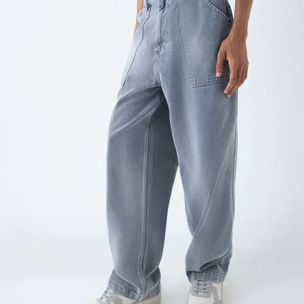 Grey Washed Loose-Fit Mid-Rise Jeans