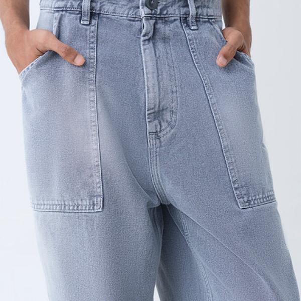 Grey Washed Loose-Fit Mid-Rise Jeans