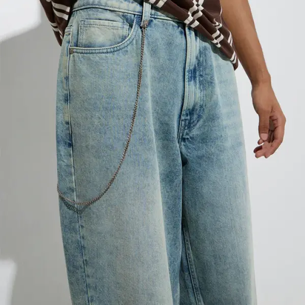 Light Blue Washed Barrel-Fit Mid-Rise Jeans