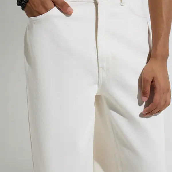 White Barrel-Fit Mid-Rise Jeans